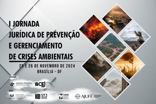 Imagem colorida baner evento Jornada Jurídica de Prevençaõ e Gerenciamento de Crises Ambientais