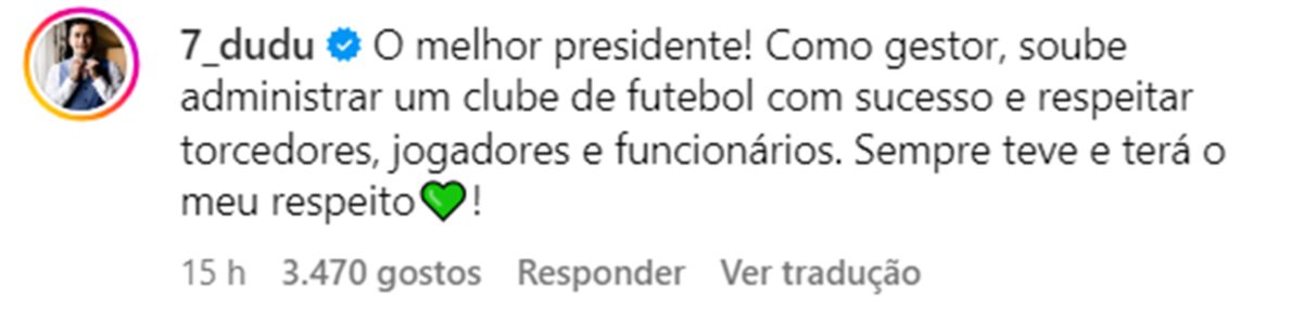 Comentário de Dudu sobre Galiotte - Metrópoles