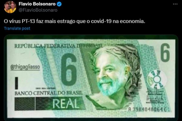 Foto colorida de meme divulgada pelo senador Flávio Bolsonaro sobre alta do dólar - Metrópoles