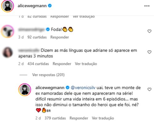 Print de comentário de Alice Wegmann