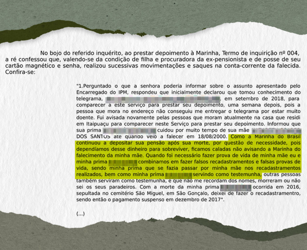 Trecho da ação da AGU contra filha que usou dinheiro de pensão depositada indevidamente pela Marinha na conta da mãe falecida