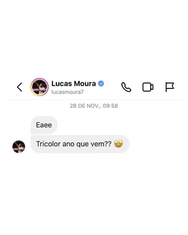 Imagem colorida do print da conversa entre Lucas Moura e Oscar - Metrópoles