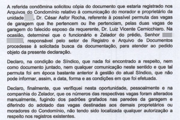 Imagem colorida sobre vaga de garagem que gerou briga entre família de ex-ministro do STJ e ministro aposentado do STJ