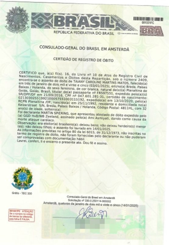 documento de atestado de óbito