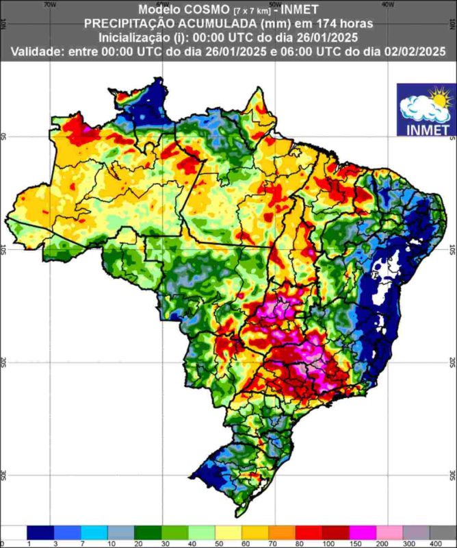imagem colorida. Grande volumes de chuva para todo o país