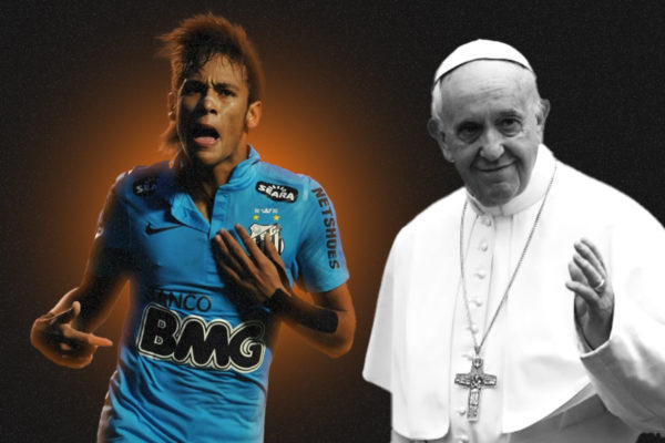 Imagem colorida de arte com Neymar e papa Francisco- Metrópoles