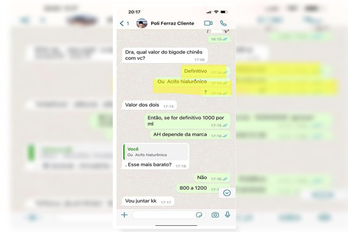Print de uma conversa que a Enfermeira disse que os procedimentos eram com ácido hialurônico