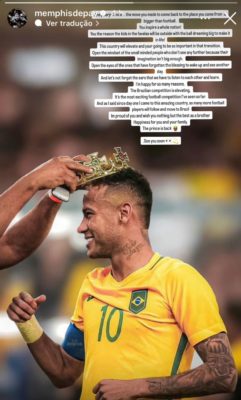 Imagem colorida de texto de Memphis Depay a Neymar- MEtrópoles