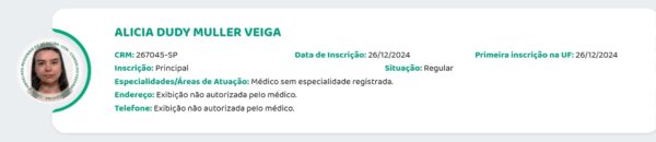 Alicia Veiga confessou ter desviado R$ 1 milhão do fundo da festa de formatura de medicina. Em dezembro, ela conseguiu tirar o CRM - Metrópoles