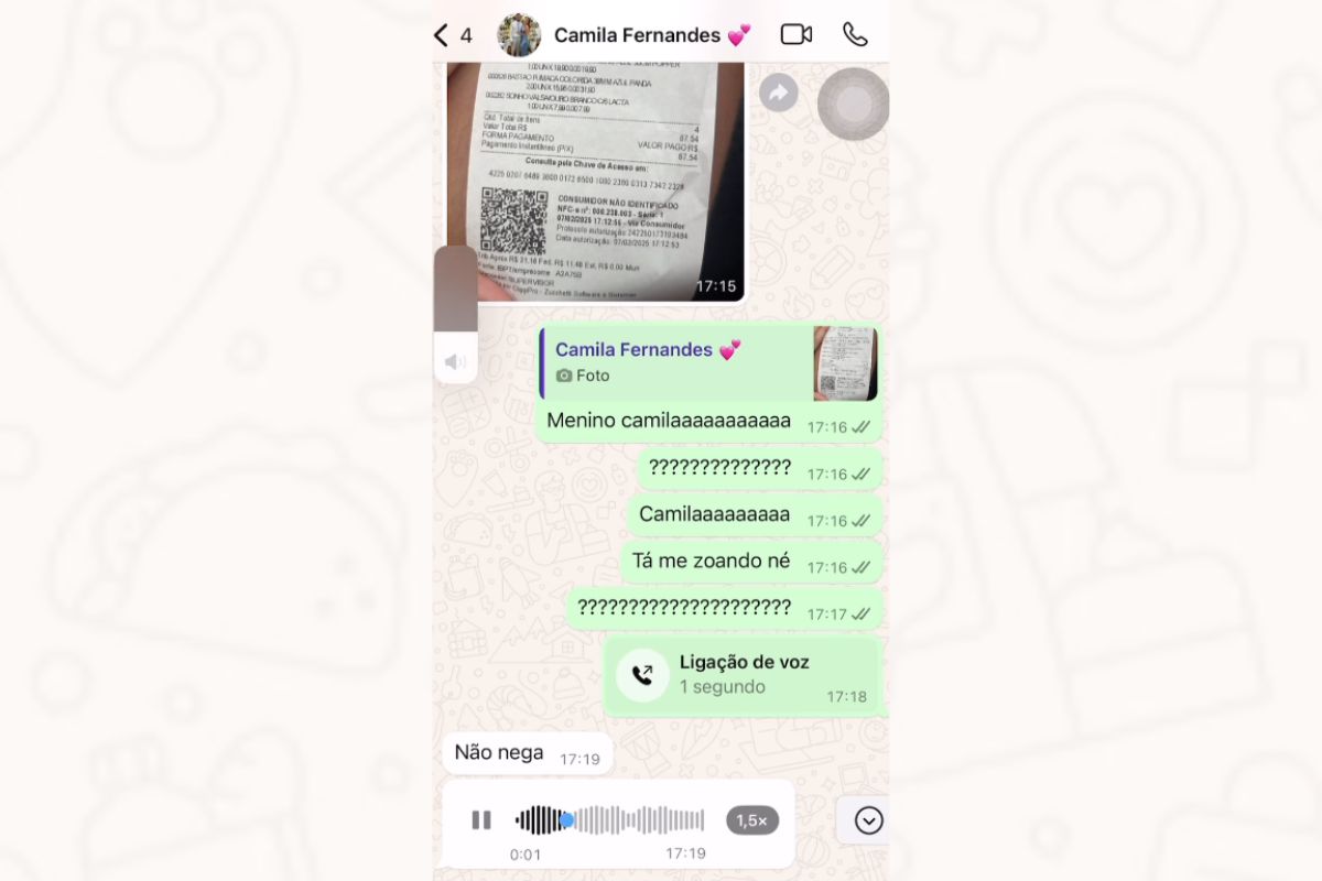 Foto colorida de um print do WhatsApp - Metrópoles