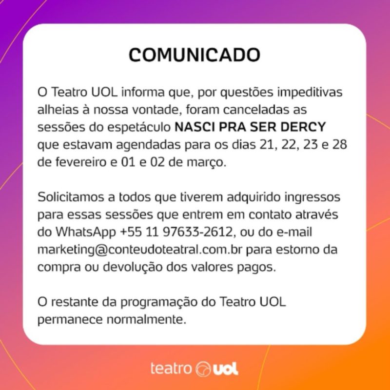 Comunicado Teatro UOL