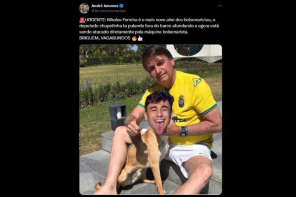 Imagem colorida de tweet do deputado André Janones zombando de Nikolas Ferreira - Metrópoles