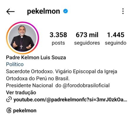 Pelas redes sociais, Padre Kelmon se intitula vigário episcopal da Igreja Ortodoxa do Perú no Brasil