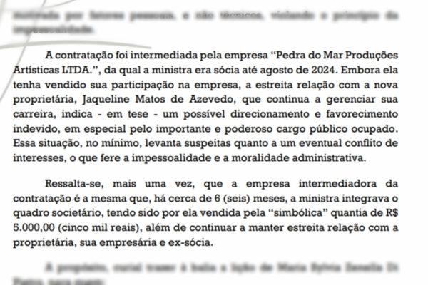 Trecho da Ação Popular movida contra Margareth Menezes pelo escritório Lopes Freitas Advogados Associados