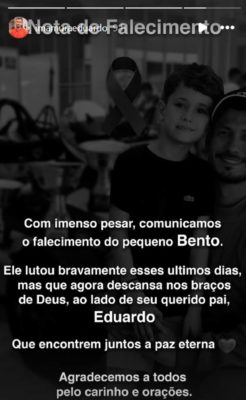 O piloto Eduardo Imamura faleceu no sábado, no dia do acidente. Bento, de 7 anos, ficou internado em Marília e morreu nesta terça-feira - Metrópoles