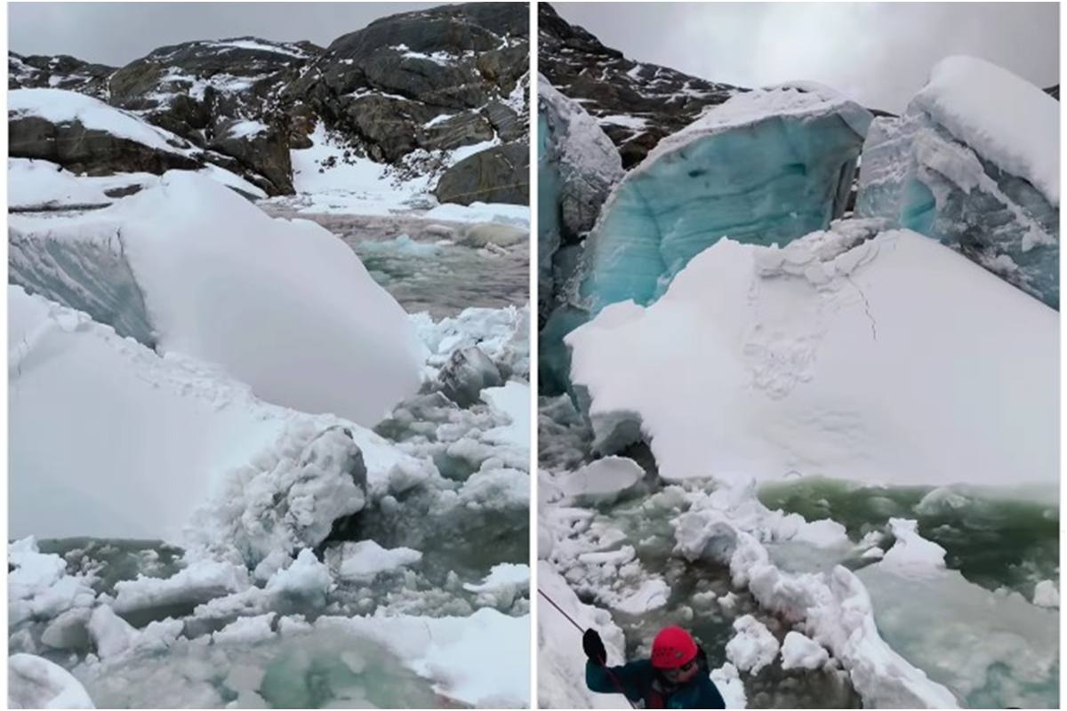 Vídeo: alpinista registra momento em que geleira se desprende no Peru