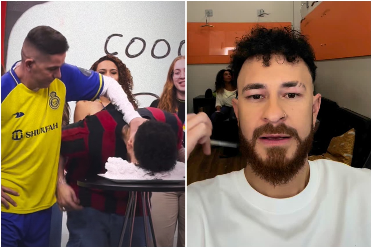 Fred Bruno sofre reação alérgica após levar torta na cara