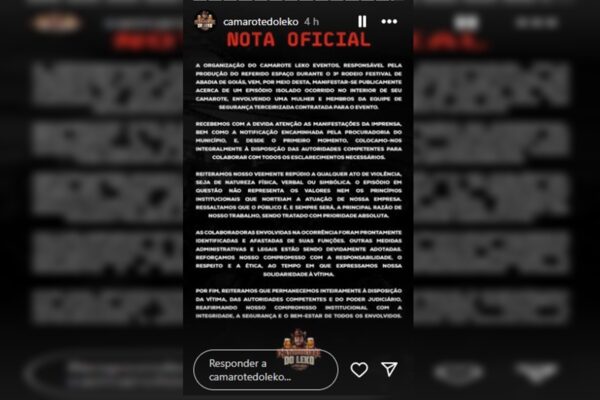 Nota do organizador do camarote do evento