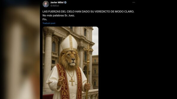 Publicação de Javier Milei sobre o papa Leão XIV