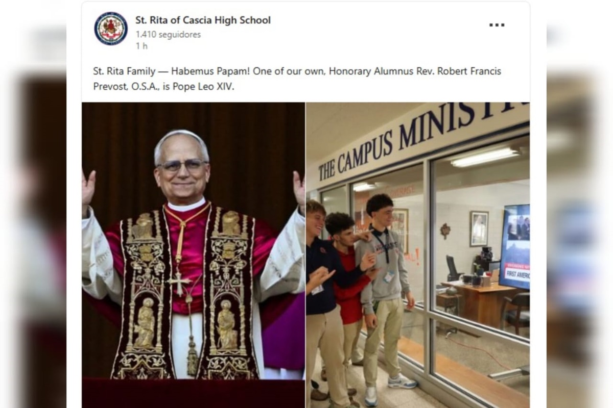 imagem colorida de Publicação da escola onde estudou o papa Leão XVI, em Chicago, nos Estados Unidos