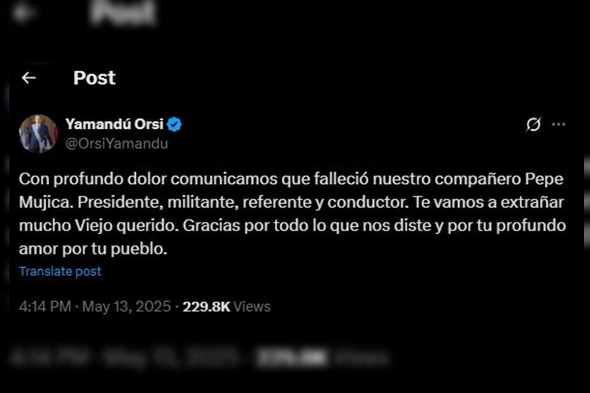 imagem colorida de Publicação do prefeito do Uruguai lamentando a morte de Mujica