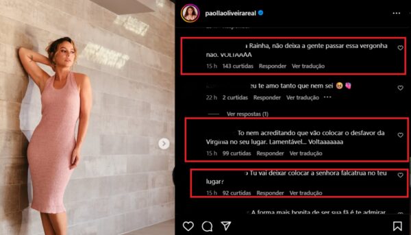 Os fãs invadiram a Rede Paolla Oliveira e protestaram pela Virgínia.