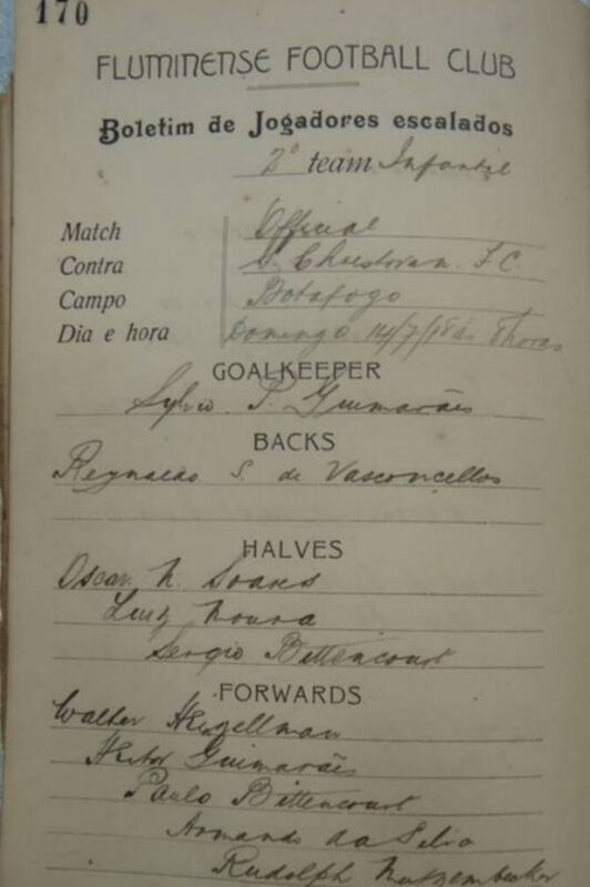 Foto da súmula do jogo entre Fluminense x São Cristóvão, em 1918 - Metrópoles