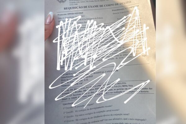 Imagem colorida de requisição de exame de corpo de delito de influencer que foi estuprada no Rio de Janeiro - Metrópoles