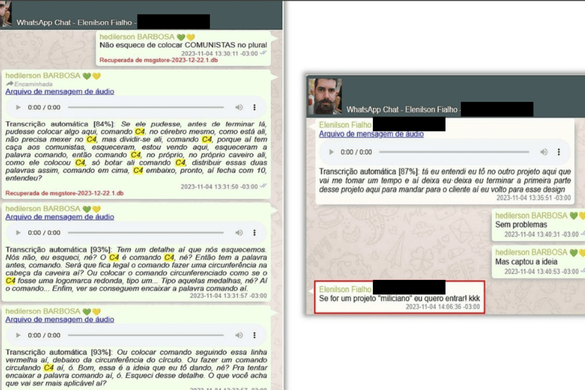 Prints de conversas do grupo "C4" obtidas pela PF