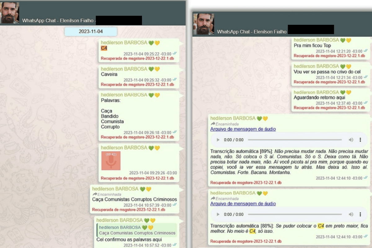 Prints de conversas do grupo "C4" obtidas pela PF
