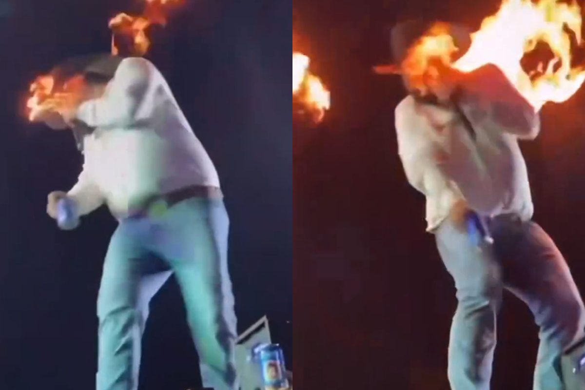 Vídeo: cantor Léo fica ferido ao ter rosto atingido por fogo em show