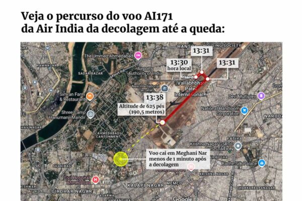 Imagens de satélite de percurso feito por avião - Metrópoles