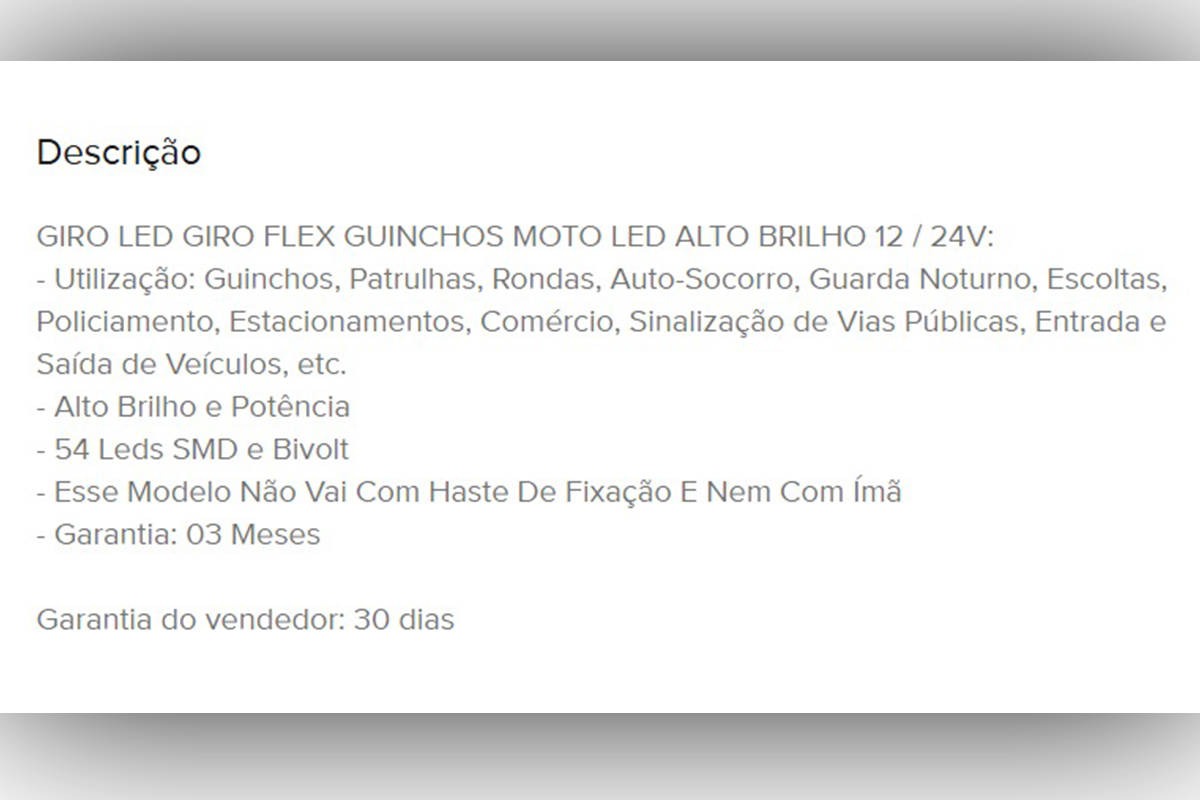 Imagem descrição de acessório em anúncio em venda online
