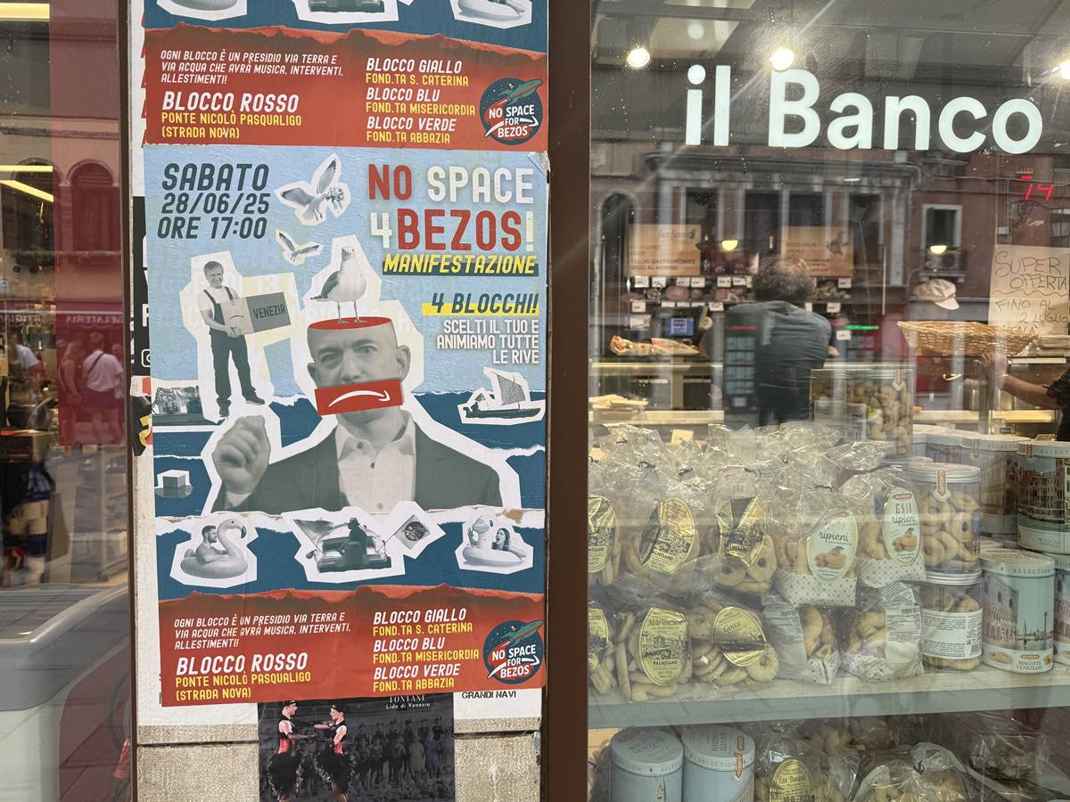 Protestos em Veneza contra casamento de Jeff Bezos - Metrópoles