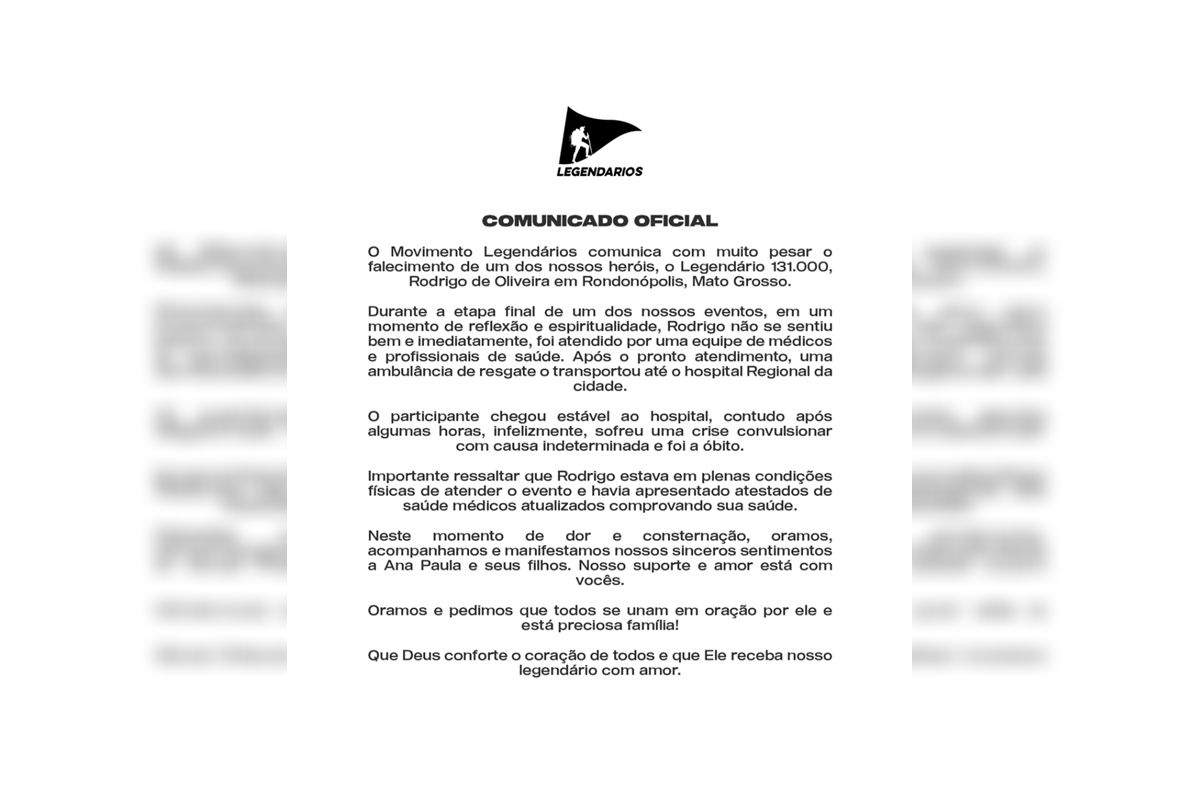 Grupo Legendários Lamenta Perda de Rodrigo Nunes e Reforça: Membro Estava Saudável
