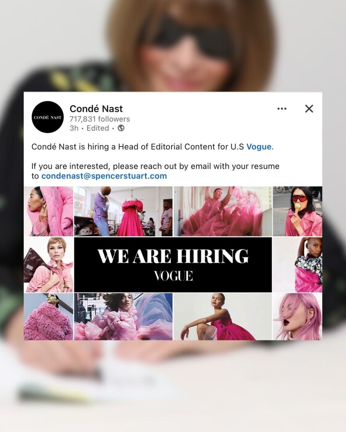 Anna Wintour Vogue editora vaga linkedin - metrópoles