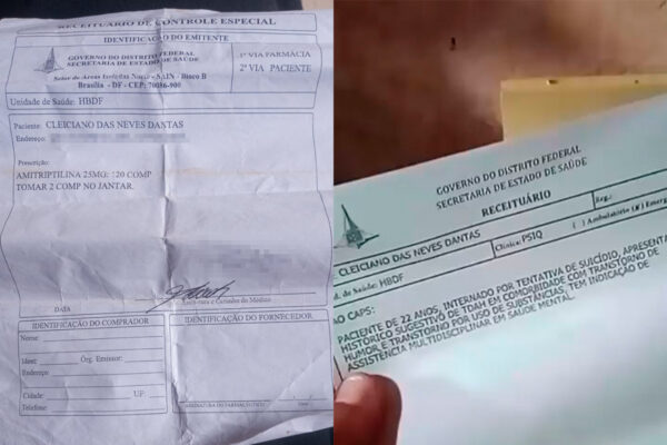 Foto colorida receituário médico de Cleiciano, detento morto na Papuda