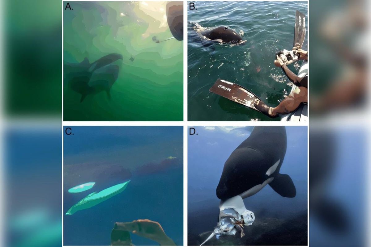 Imagens coloridas de orcas interagindo com humanos - Metrópoles 