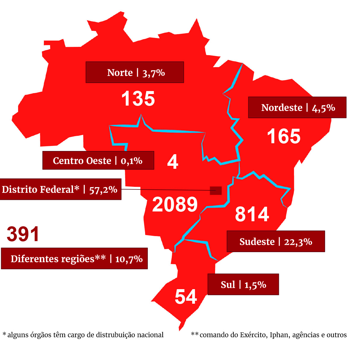 Mapa de divisão das vagas do CNU
