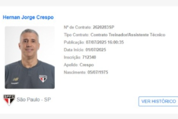 Imagem colorida do treinador Crespo, no BID da CBF