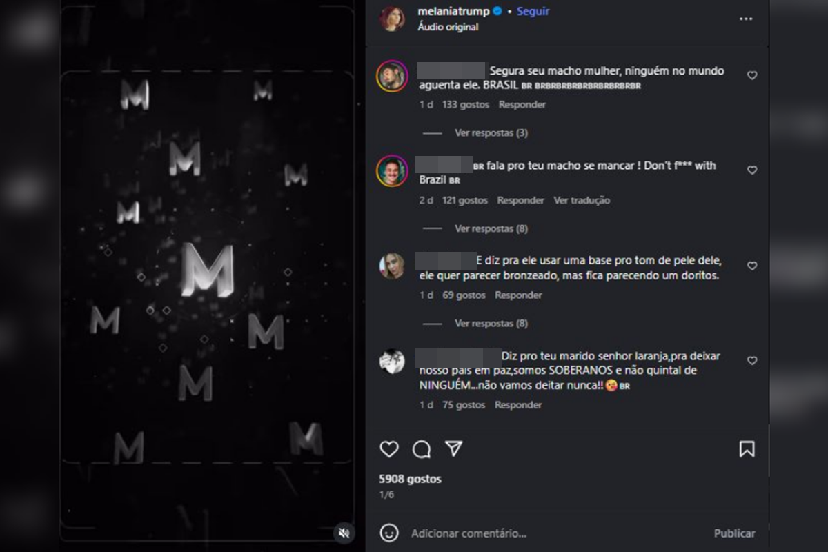 Comentários de brasileiros em postagem de Melania Trump, primeira-dama dos Estados Unidos - Metrópoles