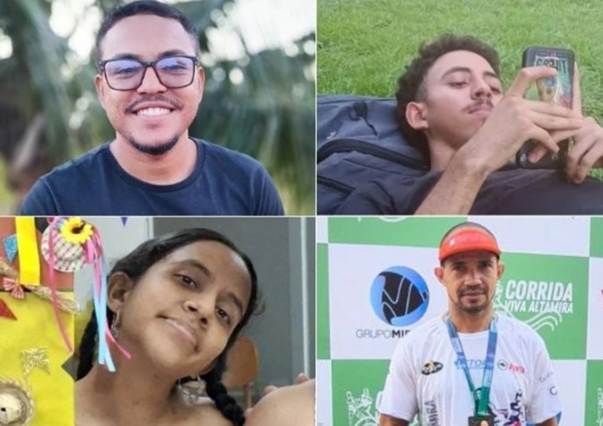 Foto colorida mostra mosaico com vítimas de acidente entre ônibus e carreta em Goiás - Metrópoles