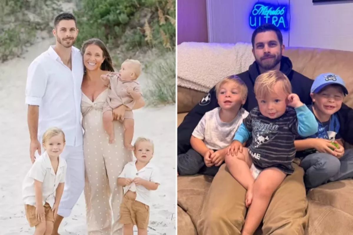 Montagem com fotos de uma mãe, pai e três filhos 