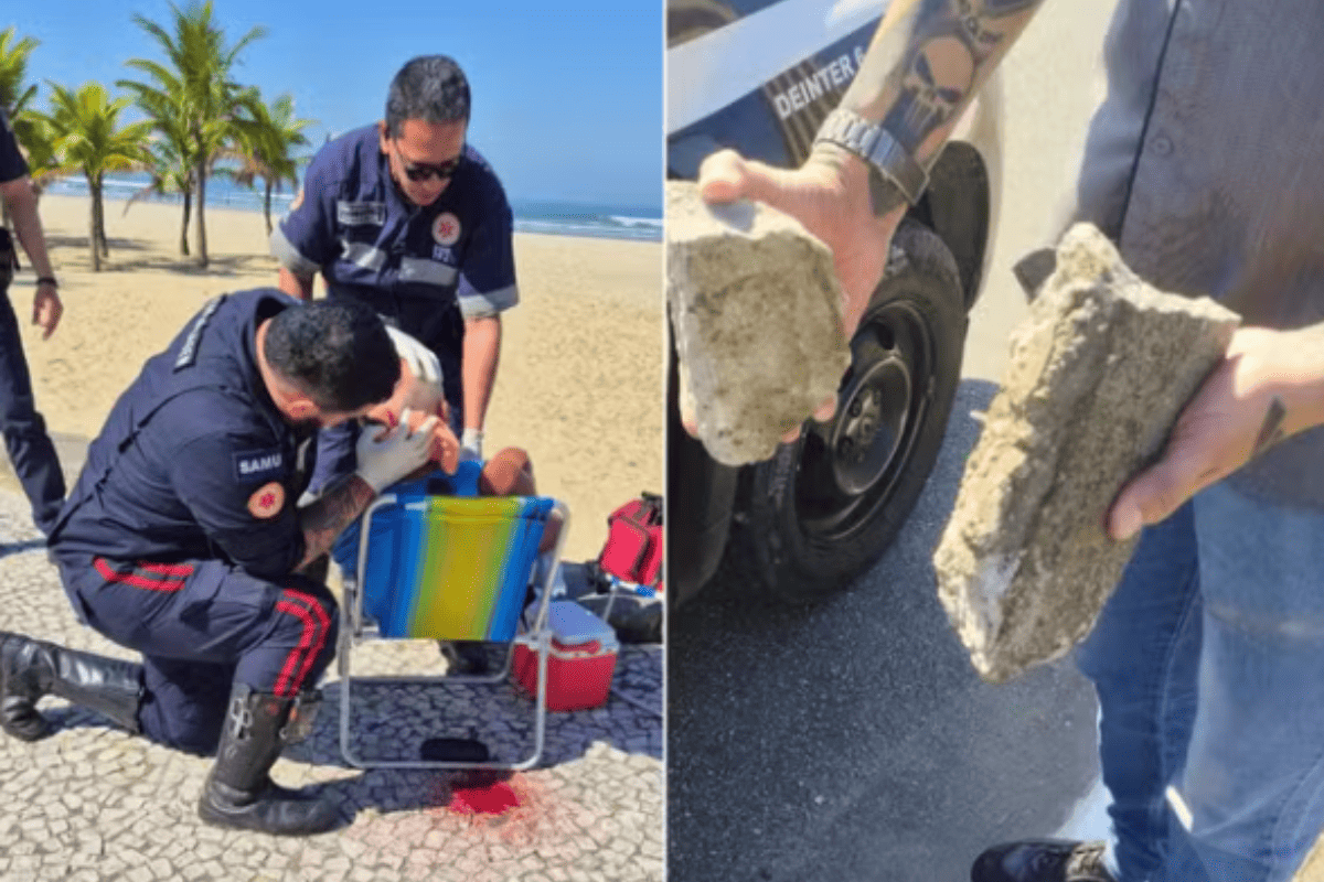 Vídeo: homem em situação de rua joga pedra na cabeça de homem em praia