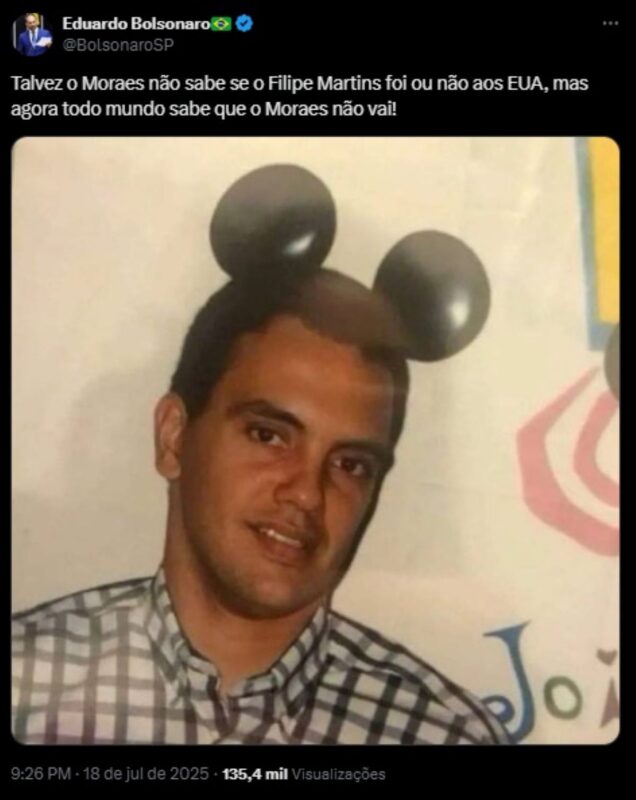 Eduardo Bolsonaro debocha de Moraes apos suspensao de visto nos EUA
