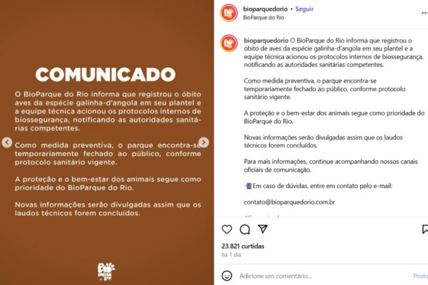 Imagem colorida de comunicado do Bioparque do RJ