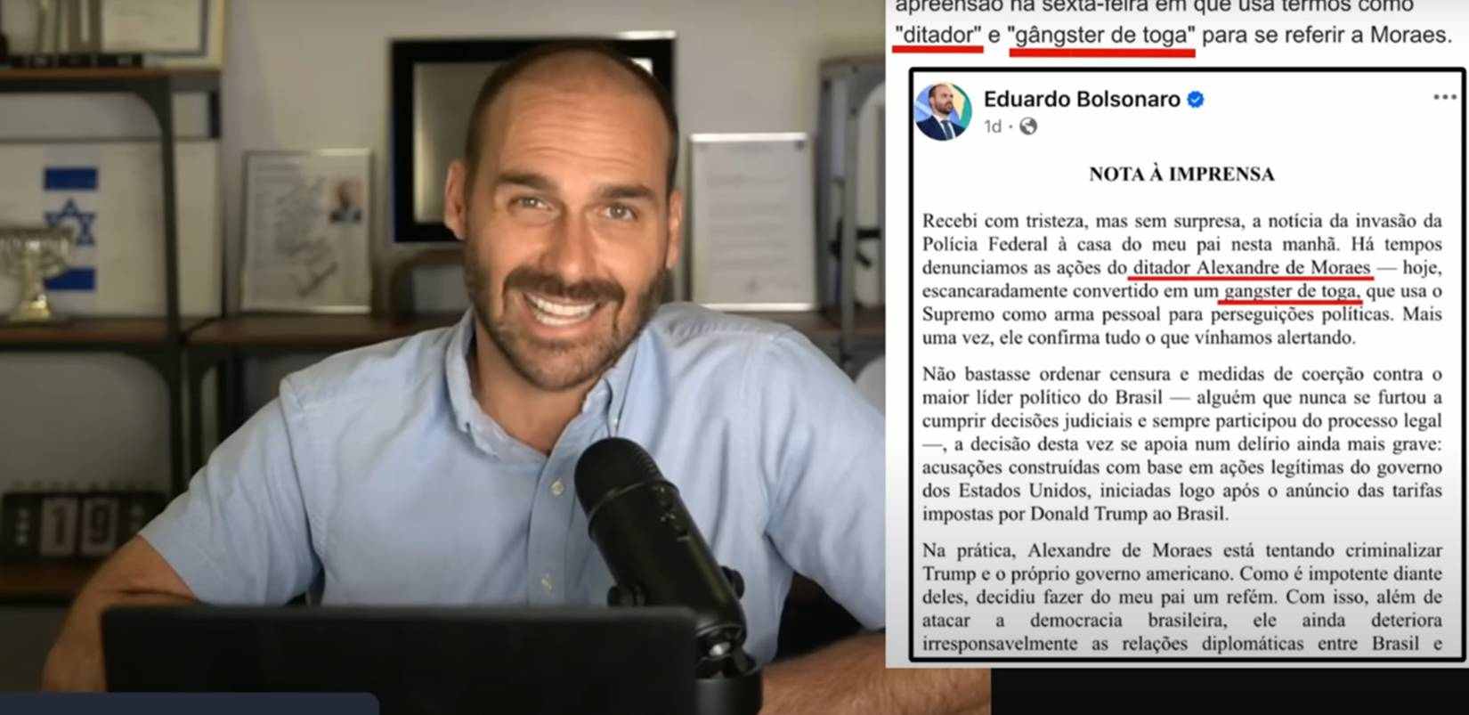 Eduardo Bolsonaro ameaça Moraes e diz que vai tirá-lo do STF. Vídeo