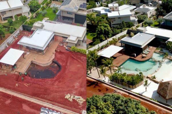 praia sendo construída e depois feita