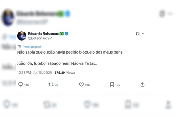 Imagem colorida de postagem de Eduardo Bolsonaro - Metrópoles