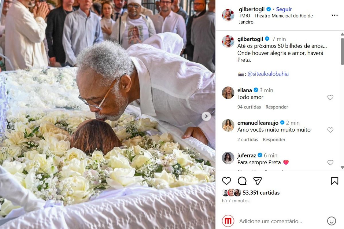 Gilberto Gil se despede de Preta Gil em post comovente nas redes